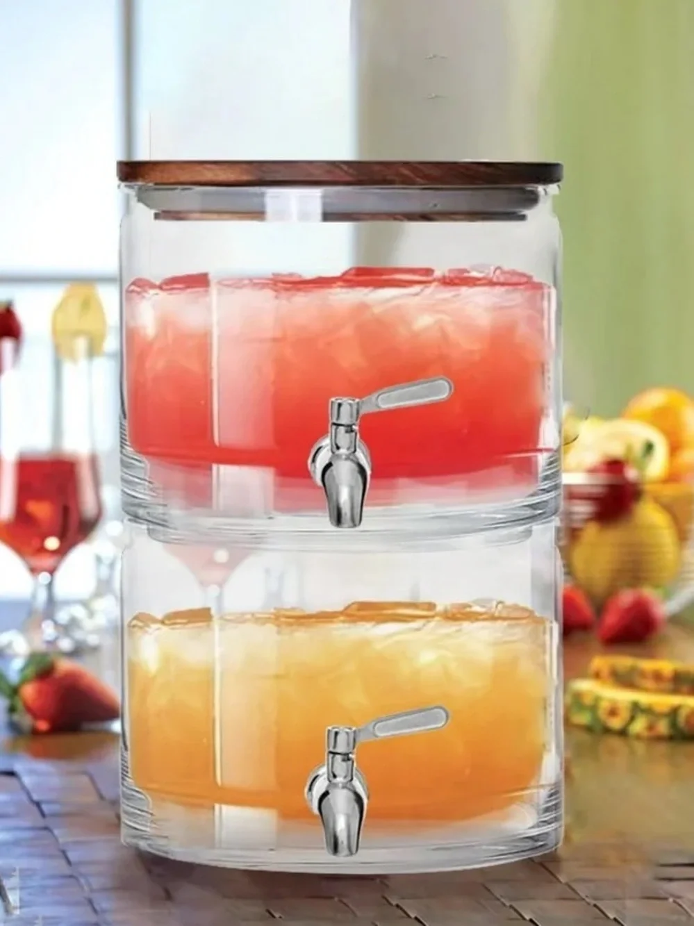BETTER HOMES & GARDENS NWT 240oz Stacking Glass Beverage Dispenser Acacia Lid